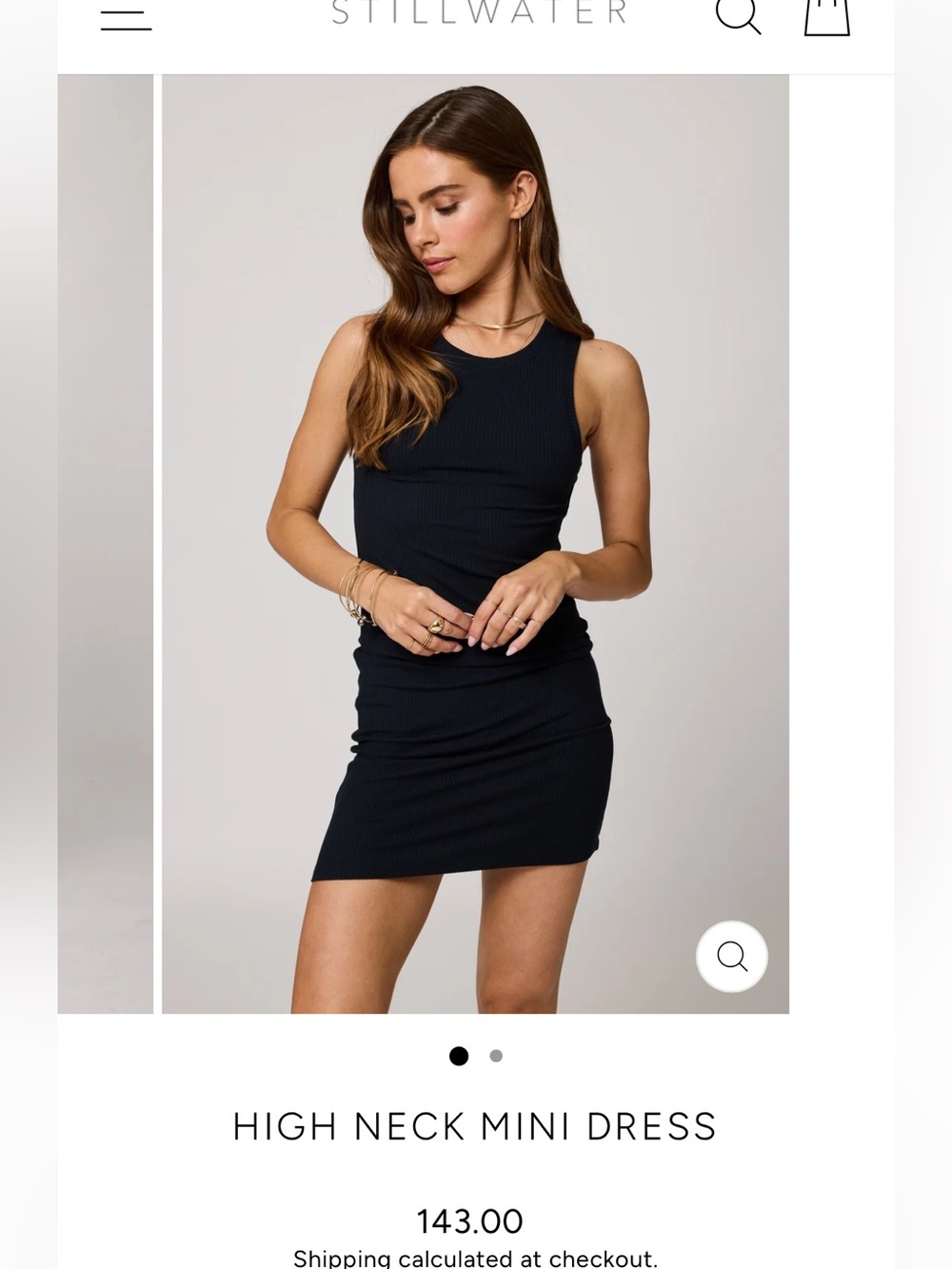 Stillwater Ribbed High Neck Mini Dress in Black XS
